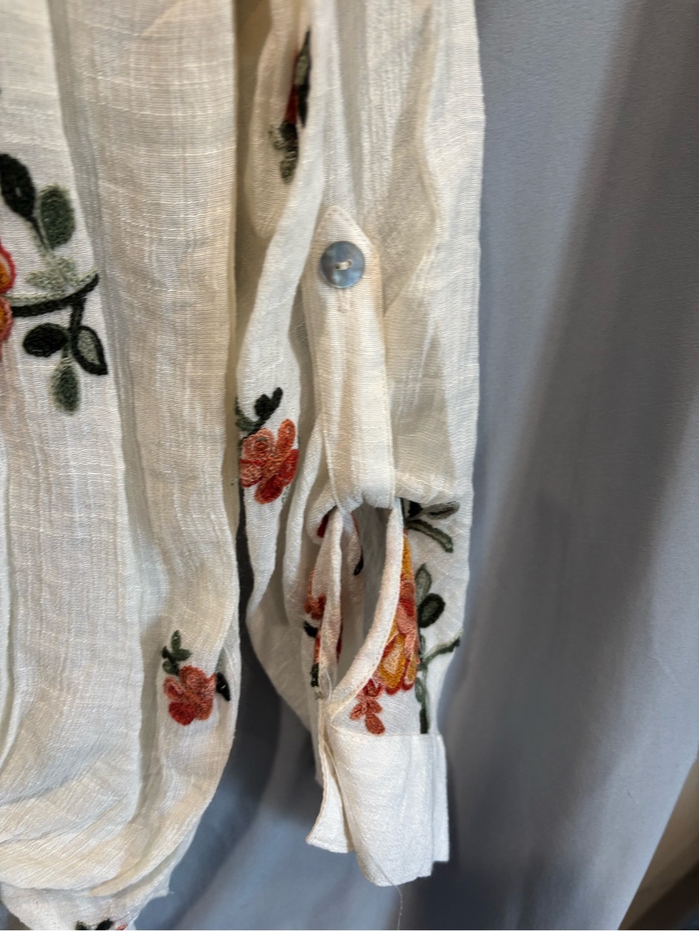 fig and flower White Blouse with Orange Floral Embroidery - Picture 4 of 5